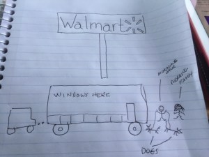 This is the second night.  We had to leave quickly because of a storm and I didn't get to take a picture so I drew one using my awesome art skills...